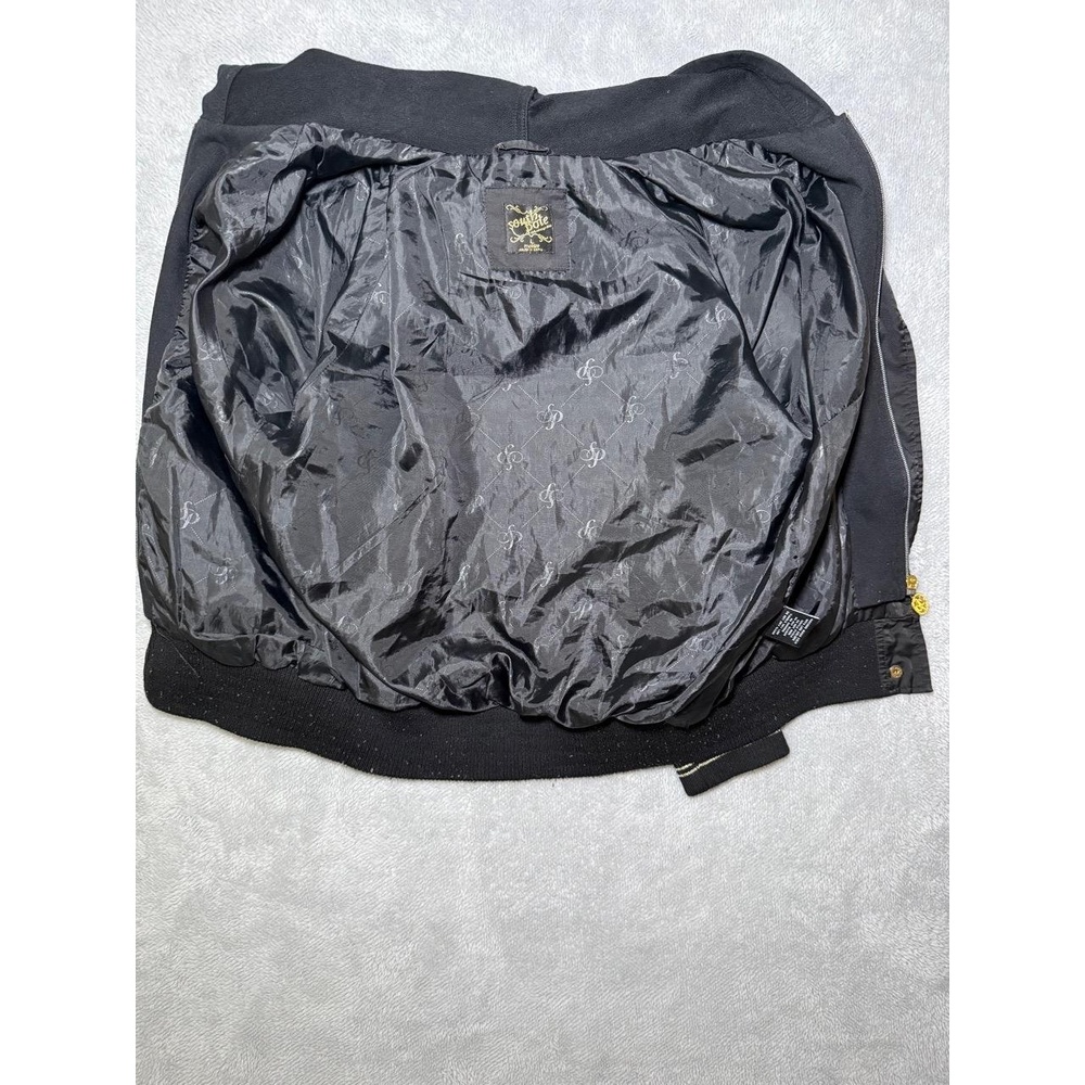 South Pole Large Womens Hooded Bomber Jacket Black Gold Hardware Streetwear - Picture 12 of 12